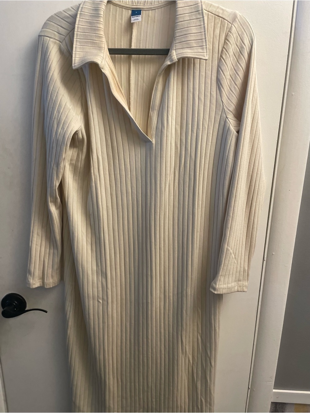 Old Navy Ribbed Cream Collared Midi Dress